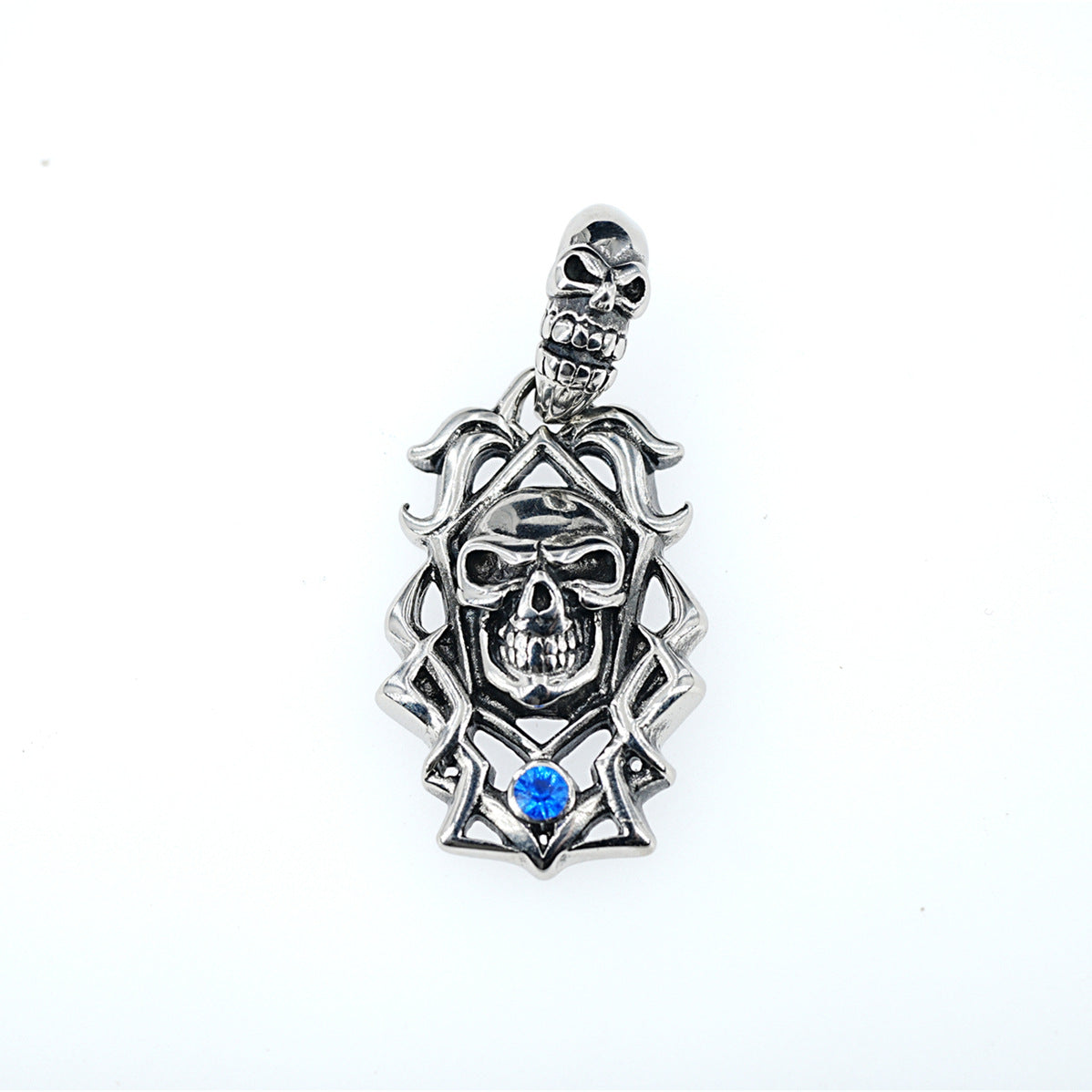 Wholesale Diamond Skull Pendant Titanium Steel Men' s Necklace Hip Hop